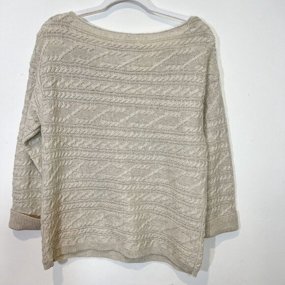 Caslon Sweater M Wool Blend Cable Open Knit Beige Boat Neck Pullover Size Medium - Picture 3 of 10